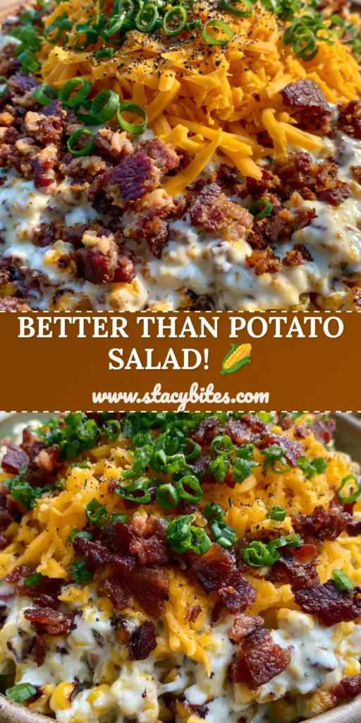 Crack Corn Salad with Charred Sweet Corn and Crispy Bacon 3 A handheld smartphone photo of a rustic bowl filled with creamy crack corn salad topped with charred corn, crispy bacon, and a mountain of orange cheddar cheese. (crack corn salad)