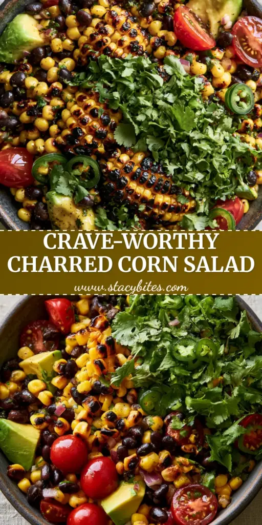 Charred Corn and Black Bean Salad with Zesty Cilantro Lime Vinaigrette 4 A rustic matte charcoal bowl filled with Charred Corn and Black Bean Salad featuring blistered corn, creamy avocado chunks, and fresh cilantro garnish on a light linen tablecloth.
