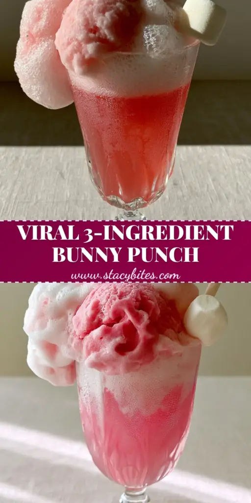Easter Bunny Punch: The Ultimate Fizzy Raspberry Float for Spring 3 A tall vintage crystal glass of Easter Bunny Punch with a massive head of pink and white foam resembling a fluffy bunny tail, garnished with a marshmallow and striped straw.