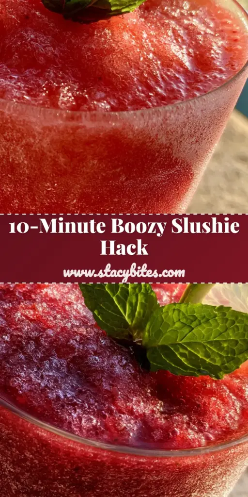Alcoholic Slushies: The Ultimate Strawberry Frosé with Micro Ice Crystals 3 A tall glass of thick strawberry alcoholic slushies with micro ice crystals, garnished with a mint sprig and lime slice, shot in golden hour sunlight.
