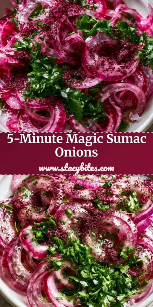Sumac Onion Salad: The Vibrant Turkish Condiment for Your Favorite Dishes 3 A shallow white bowl filled with glistening, paper-thin red onions dusted in deep burgundy sumac and emerald parsley. (sumac onion salad)