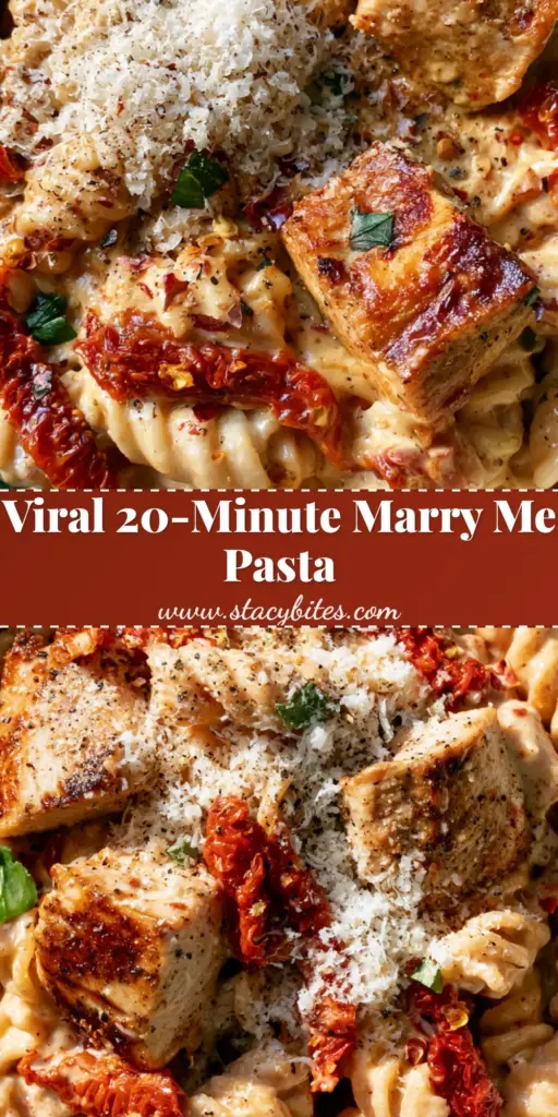 Marry Me Chicken Pasta Salad with Garlic Parmesan Cream 4 A vertical overhead shot of Marry Me Chicken Pasta Salad featuring fusilli, seared chicken, and sun-dried tomatoes in a creamy sauce. (Marry Me Chicken Pasta Salad)