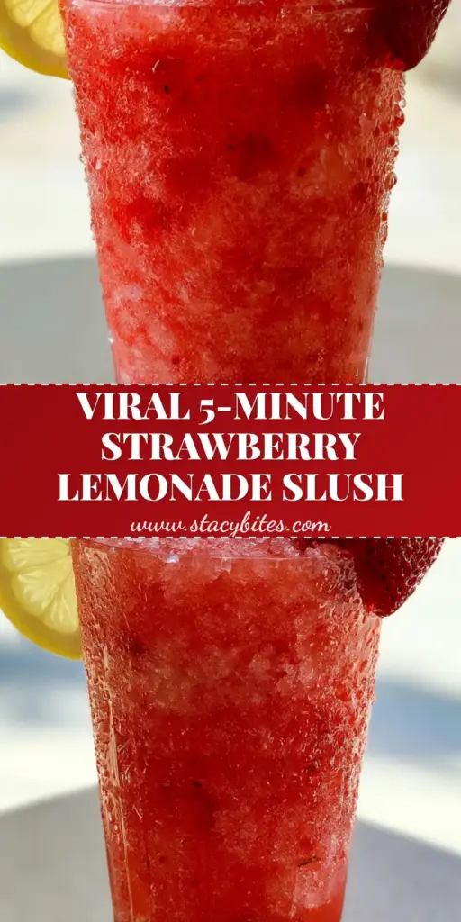 Frozen Strawberry Lemonade Slush: The Ultimate Crystalline Summer Refreshment 4 A tall ribbed glass filled with ruby-red Frozen Strawberry Lemonade Slush, featuring crystalline ice shards and a mint sprig garnish on a light-grey surface.
