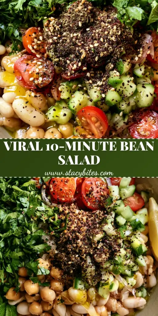 Za'atar Bean Salad with Creamy Cannellini and Crisp Persian Cucumbers 3 An overhead smartphone photo of a vibrant Za'atar bean salad in a rustic matte white bowl with fresh mint and toasted sesame seeds.