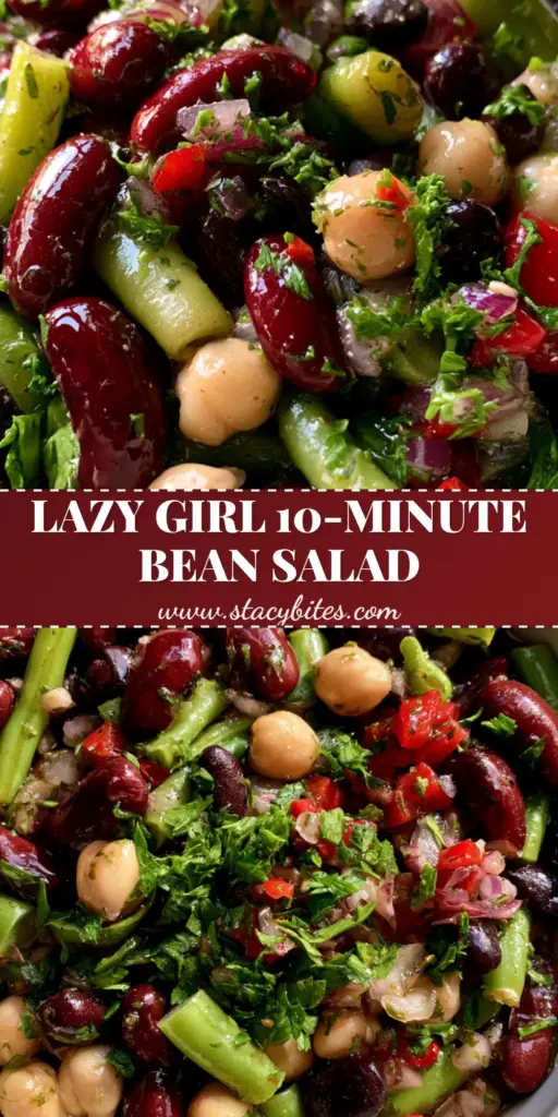 5-Bean Salad Recipe: The Ultimate Zesty & Vibrant Potluck Side 4 A tall, vertical shot of a vibrant 5-Bean Salad in a matte white bowl, showing glossy red kidney beans and bright green beans. (5-Bean Salad)