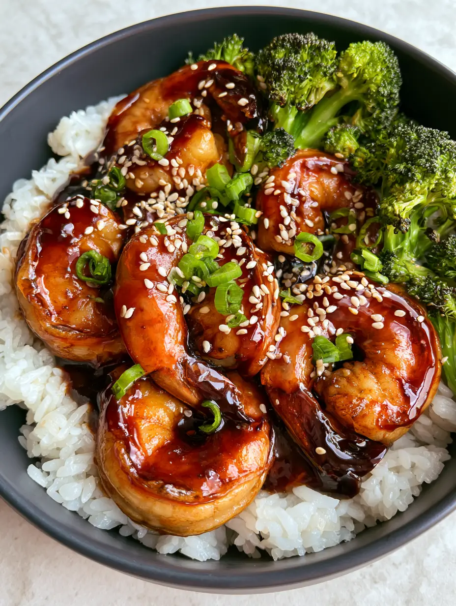 Handheld smartphone photo of Teriyaki Shrimp Rice Bowls with steaming jasmine rice and succulent seared shrimp.