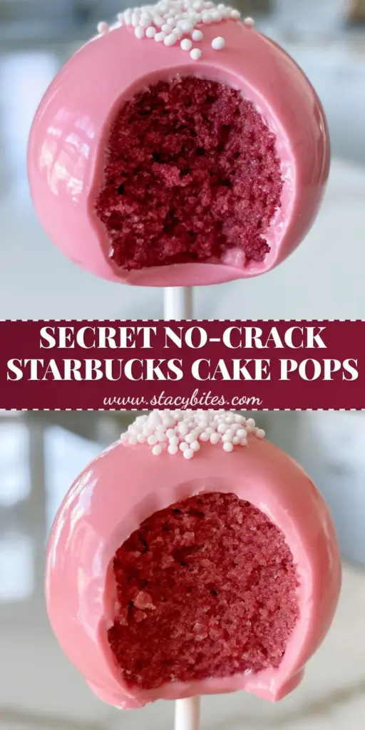 Cake pop recipe: The Ultimate Starbucks Copycat Pink Treats 4 A Starbucks copycat pink cake pop held against a kitchen background, showing a glossy pink shell and white nonpareils. (cake pop recipe)