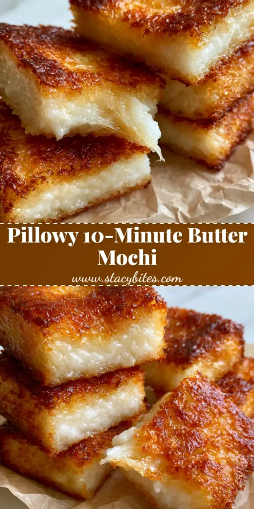 Mochi: The Ultimate Chewy Hawaiian Butter Mochi Recipe 3 A handheld stack of sliced Hawaiian butter mochi squares on parchment paper, showing a golden caramelized top and dense white elastic center. (Mochi)