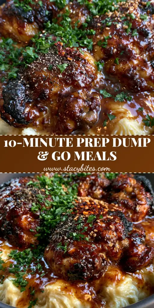 Crockpot Meals: Honey Garlic Chicken with Creamy Mashed Potatoes 3 A top-down view of tender honey garlic chicken with charred edges served over creamy mashed potatoes in a charcoal bowl. (crockpot meals)