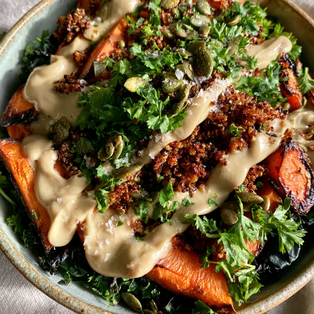 Close up of roasted carrots with charred caramelized edges in a Crispy quinoa and carrot salad.