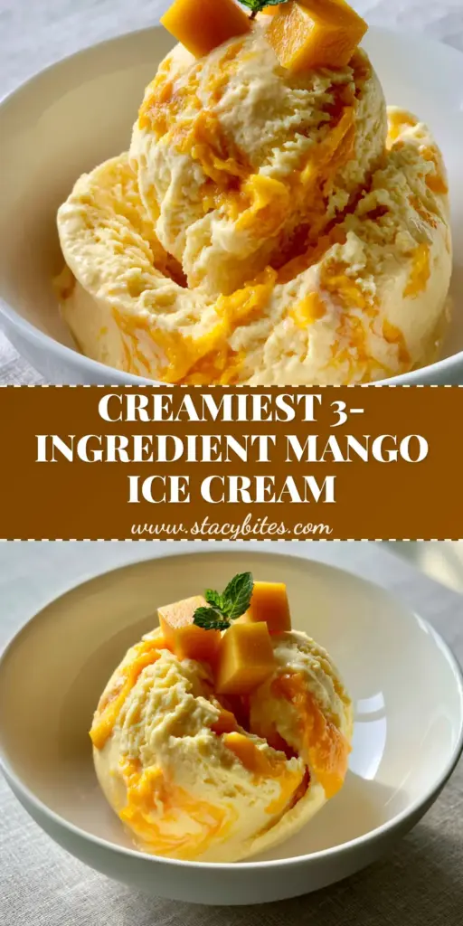 Mango Ice Cream: The Ultimate Velvety Homemade Recipe 3 A professional scoop of velvety mango ice cream with bright orange puree swirls and fresh mango cubes in a white bowl. (mango ice cream)