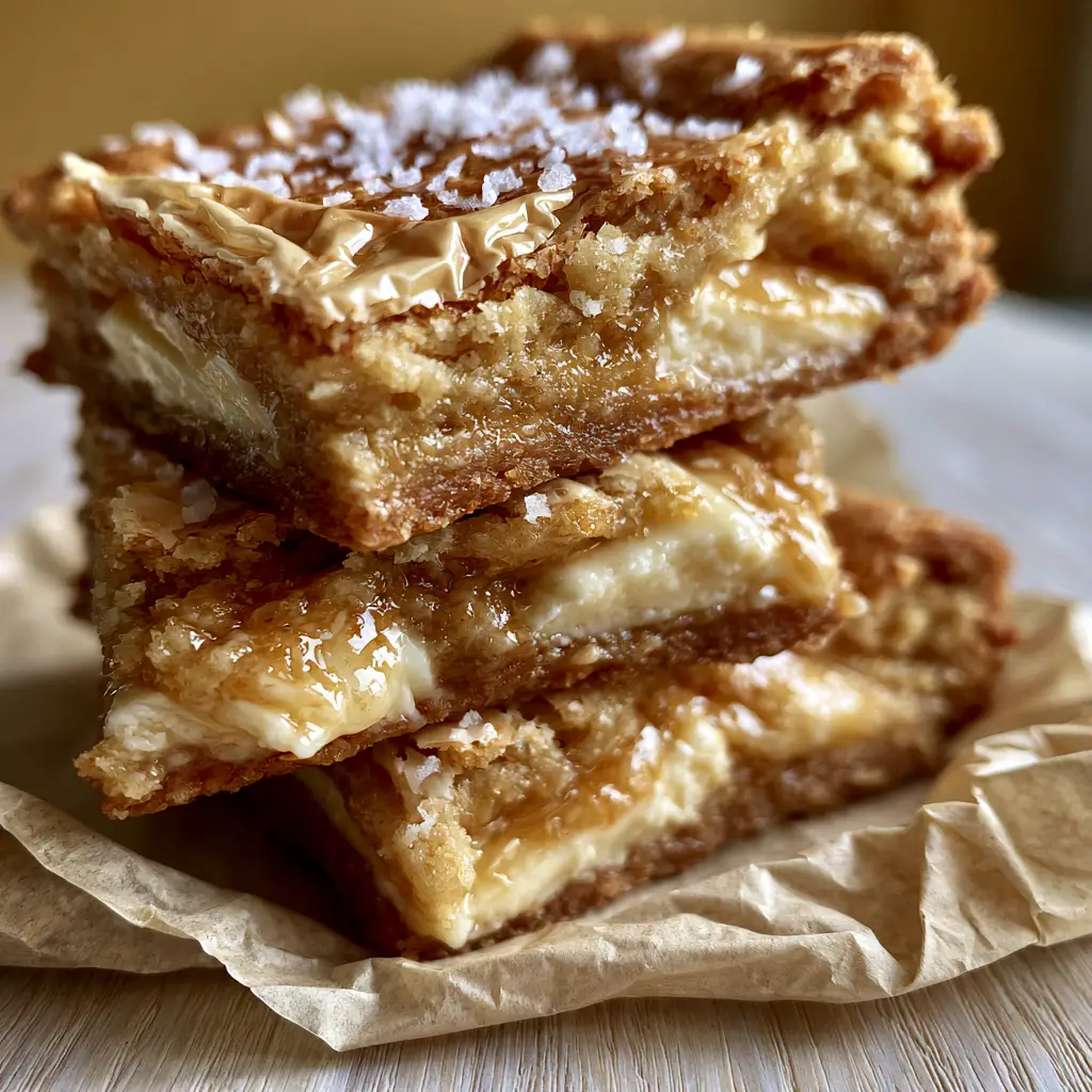Macro close-up of White Chocolate Blondies showing the underbaked fudgy center and glossy pools of white chocolate.