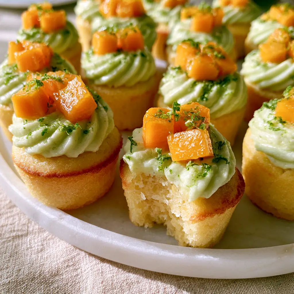 Home 6 Close up of mango lime mini cupcake bites showing the moisture-rich sponge and lime zest detail.