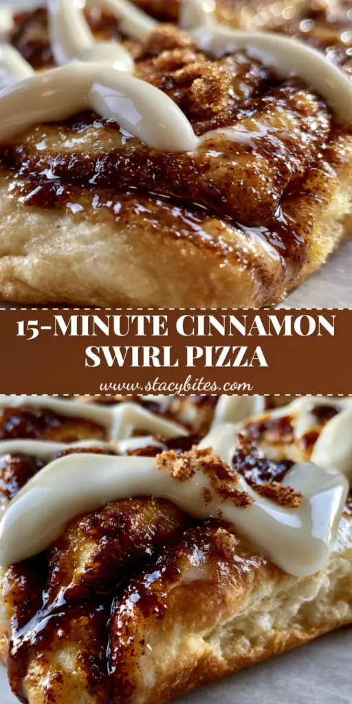 Sweet Cinnamon Swirl Pizza: The Ultimate Gooey Dessert Pizza Recipe 4 A handheld smartphone photo of a Sweet Cinnamon Swirl Pizza featuring a thick, pillowy golden crust, bubbling cinnamon-sugar swirl, and bold white vanilla icing drizzle on a grey stone surface.